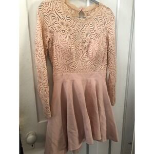 Bebe pink Lace Long Sleeve Flare Mini Dress girlhood fairy core Coquette fem 10